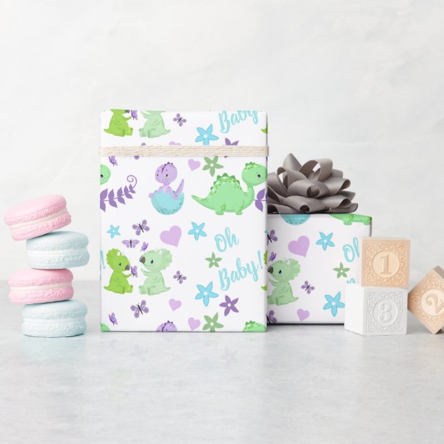 Oh Baby Dinosaur Baby Shower Wrapping Paper (Baby Shower)
