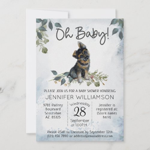 Oh Baby Dog Baby Shower German Shepherd Invitation