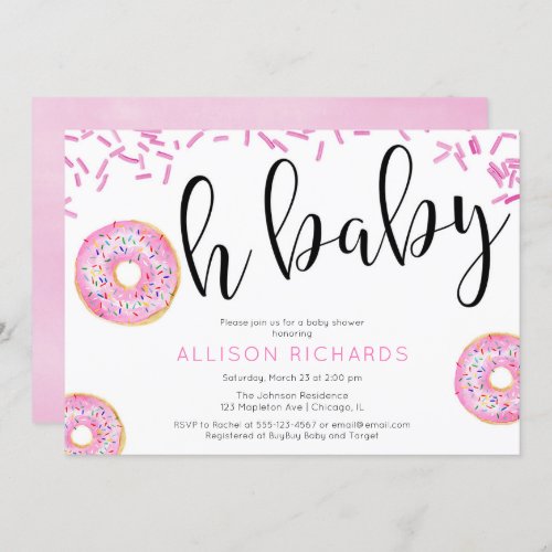 Oh baby Donut baby shower girl Invitation