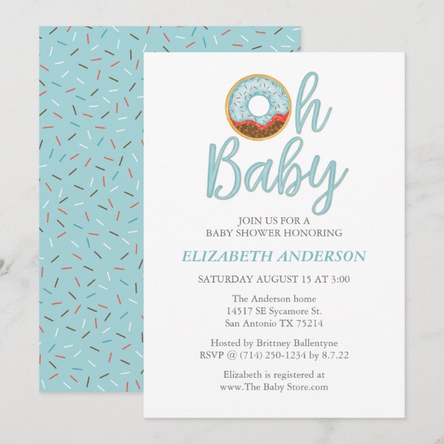 Oh Baby Donut Boy Baby Shower Invitation (Front/Back)
