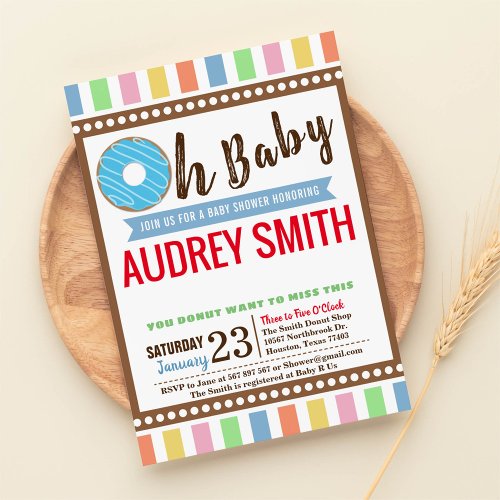 Oh Baby Donut Boy Blue Baby Shower Invitation