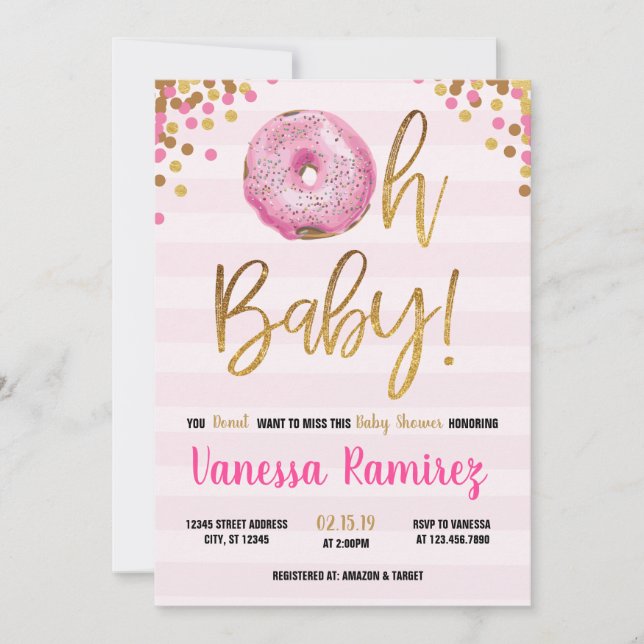 Oh Baby Donut Girl baby Shower Sprinkle Invitation (Front)