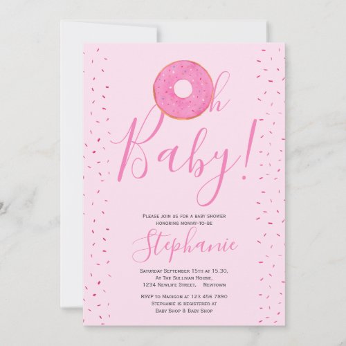 Oh Baby Donut Pink Girls Baby Shower Invitation