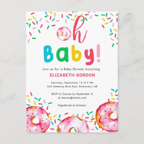 Oh Baby Donut Shower Colorful Cute Rainbow Postcard