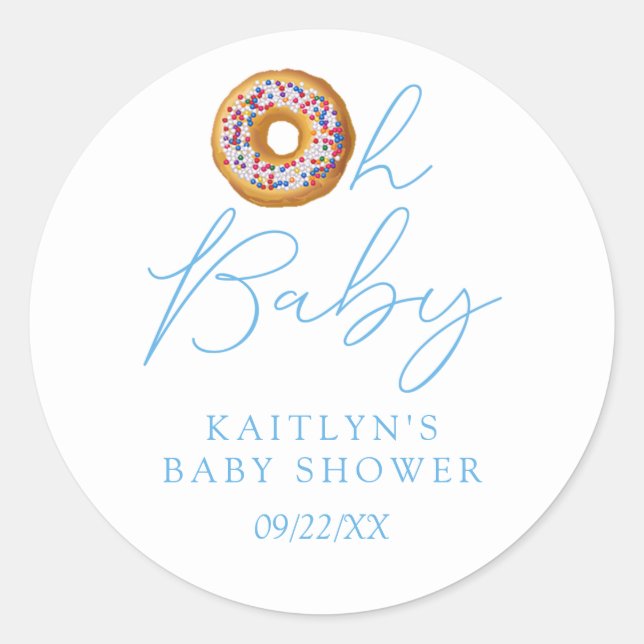 Oh Baby Donut Sprinkle Boys Baby Shower Classic Round Sticker (Front)