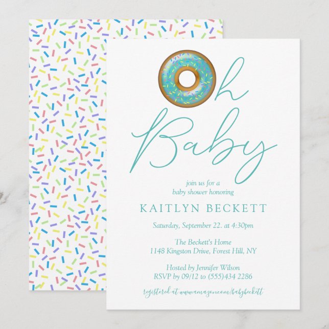 Oh Baby Donut Sprinkle Boys Baby Shower Invitation (Front/Back)