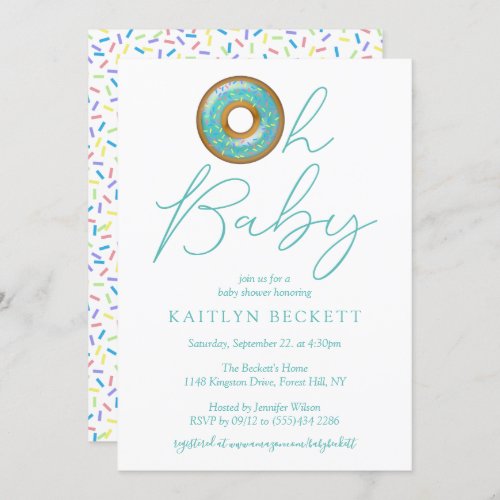 Oh Baby Donut Sprinkle Boys Baby Shower Invitation