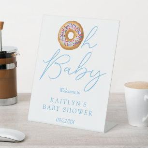 Oh Baby Donut Sprinkle Boys Baby Shower Welcome Pedestal Sign