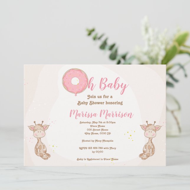 Oh Baby Donut Sprinkle Girl Baby Shower Invitation (Standing Front)