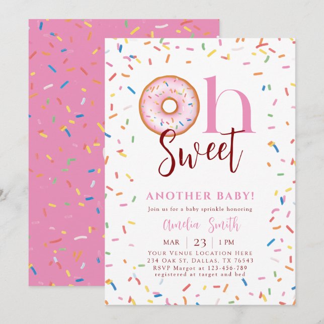 Oh Baby Donut Sprinkle Girl Baby Shower Invitation (Front/Back)