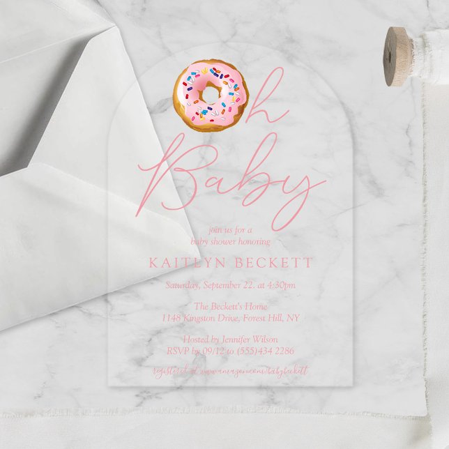 Oh Baby Donut Sprinkle Girls Baby Shower Acrylic Invitations (Creator Uploaded)