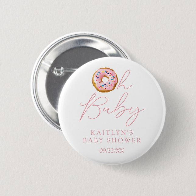 Oh Baby Donut Sprinkle Girls Baby Shower Button (Front & Back)
