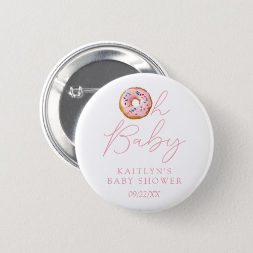 Oh Baby Donut Sprinkle Girls Baby Shower Button
