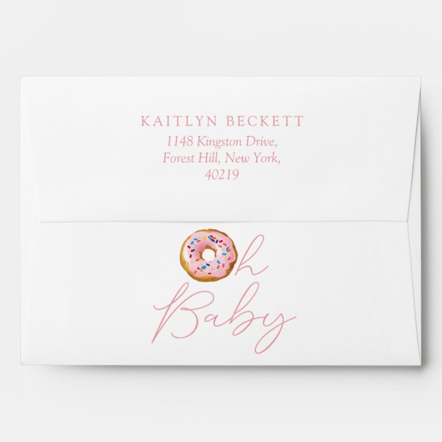 Oh Baby Donut Sprinkle Girls Baby Shower Envelope (Back (Top Flap))