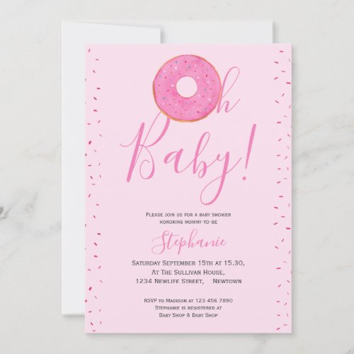 Oh Baby Donut Sprinkle Girls Baby Shower Invitation