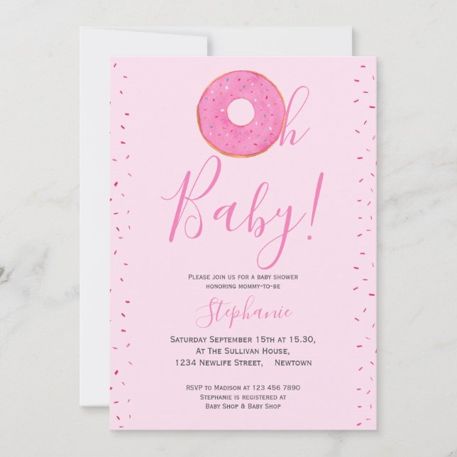 Oh Baby Donut Sprinkle Girl's Baby Shower Invitation (Front)