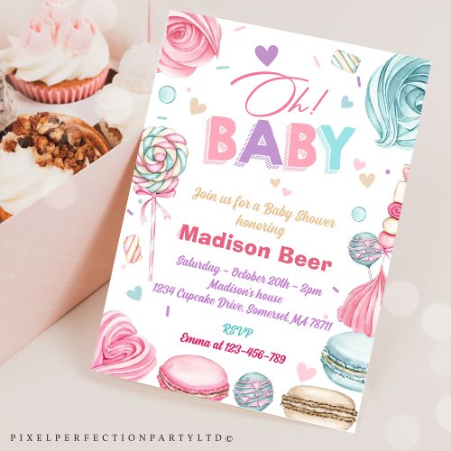 Oh Baby Donut Sprinkle Girls Baby Shower  Invitation