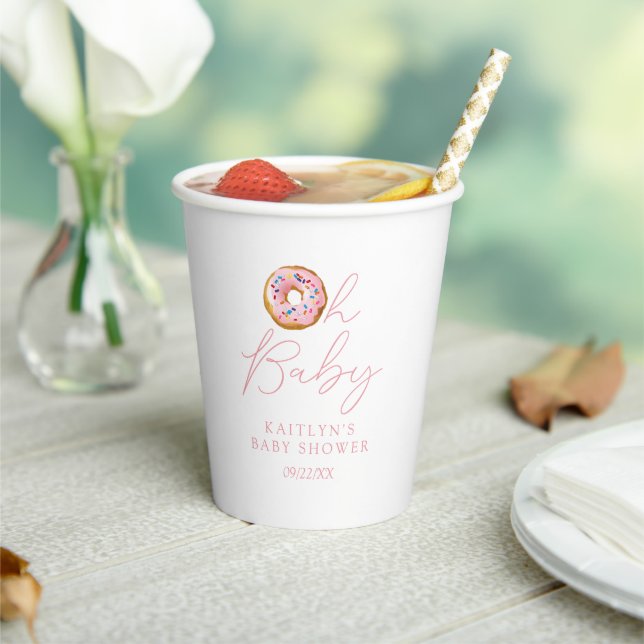Oh Baby Donut Sprinkle Girls Baby Shower Paper Cups (Insitu)