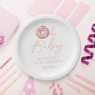 Oh Baby Donut Sprinkle Girls Baby Shower Paper Plates
