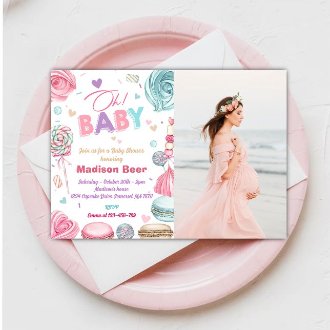 Oh Baby! Donut Sprinkle Girls Baby Shower Photo Invitation (Creator Uploaded)