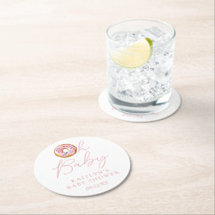 Oh Baby Donut Sprinkle Girls Baby Shower Round Paper Coaster