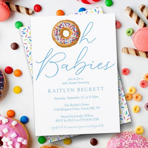 Oh Baby Donut Sprinkle Twin Boys Baby Shower Invitation