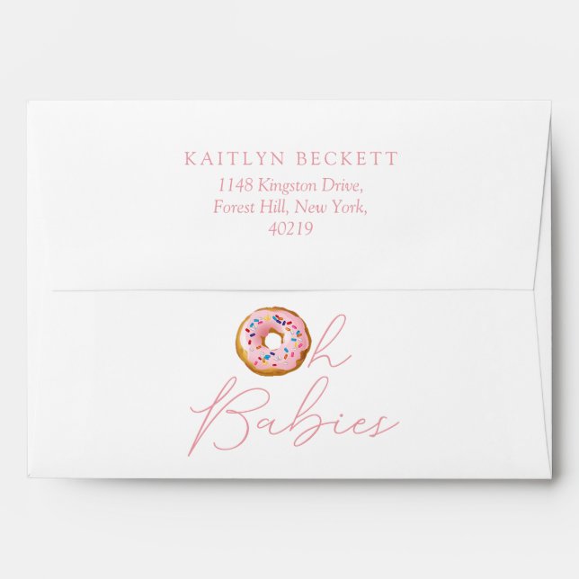 Oh Baby Donut Sprinkle Twin Girls Baby Shower Envelope (Back (Top Flap))