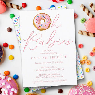 Oh Baby Donut Sprinkle Twin Girls Baby Shower Invitation