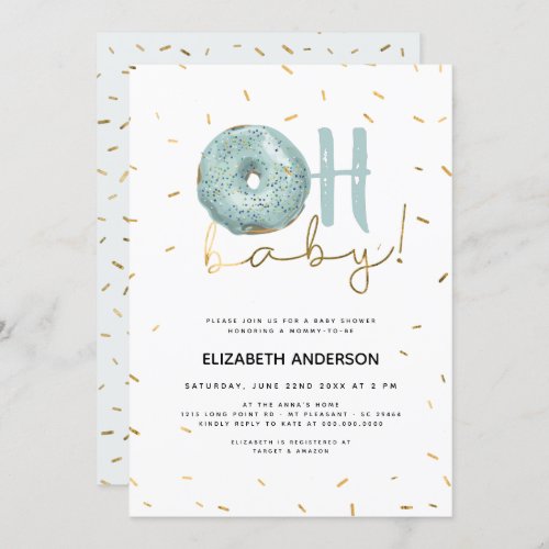 Oh Baby Donut  Sprinkles Gold Boy Baby Shower Invitation