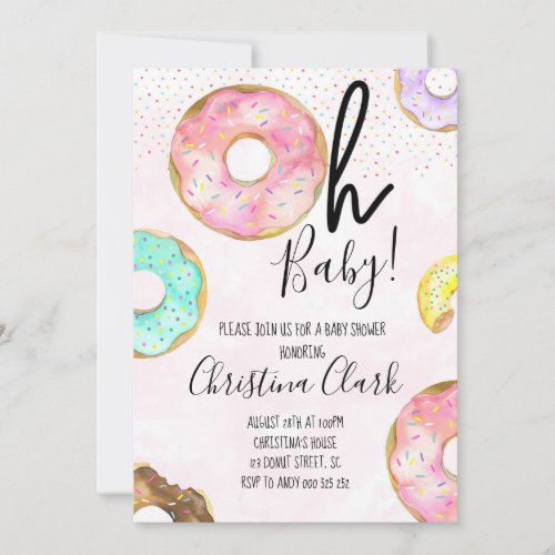 Oh Baby Donut Theme Baby Shower Invitation