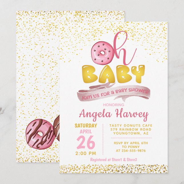 Oh Baby Donuts Gold Glitter Baby Shower Invitation (Front/Back)