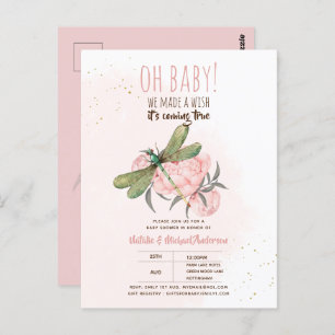 Oh Baby DRAGONFLY Make A Wish Baby Shower Floral I Postcard
