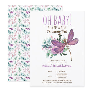 Oh Baby DRAGONFLY Make A Wish Baby Shower Floral Invitation