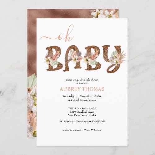 Oh Baby Dried Pampas Grass Boho Baby Shower Invitation