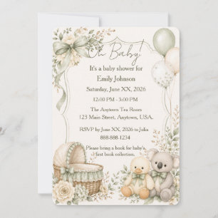Oh Baby Duck and Koala Neutral Green Baby Shower Invitation