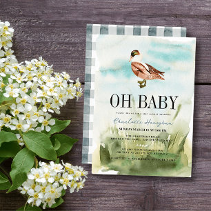 Oh Baby Duck/Mallard Watercolor Boy Baby Shower Invitation