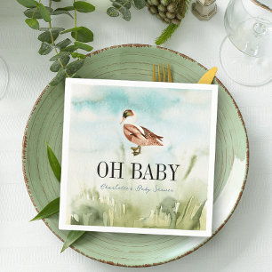 Oh Baby Duck/Mallard Watercolor Boy Baby Shower Napkins