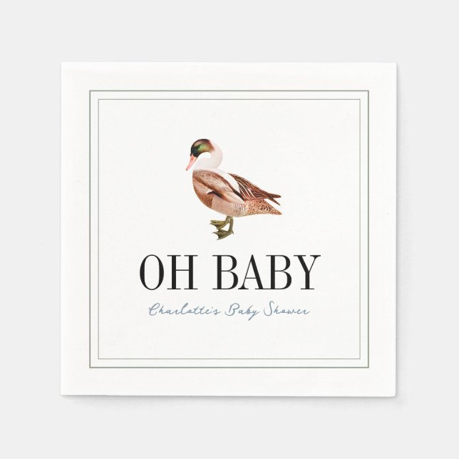 Oh Baby Duck/Mallard White Boy Baby Shower Napkins (Front)