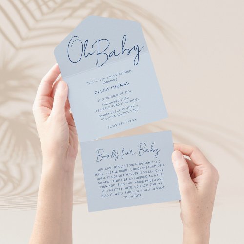 Oh Baby Dusty Blue Minimal Baby Shower All In One Invitation
