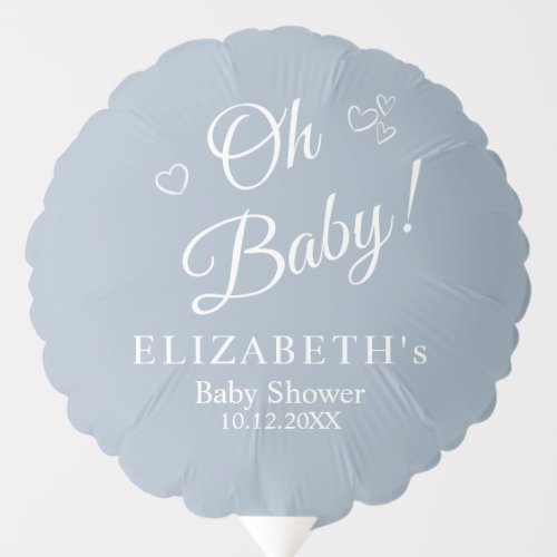 Oh Baby Dusty Blue Modern Minimalist Baby Shower Balloon