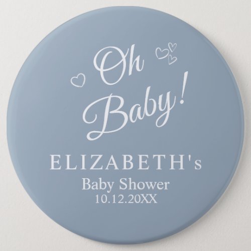 Oh Baby Dusty Blue Modern Minimalist Baby Shower Button