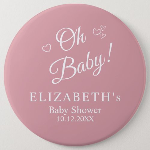 Oh Baby Dusty Pink Modern Minimalist Baby Shower Button