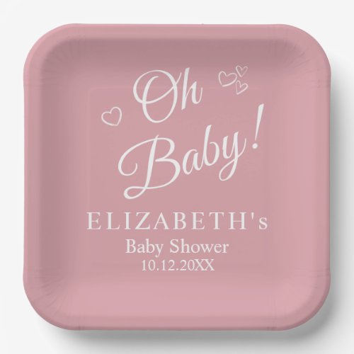 Oh Baby Dusty Pink Modern Minimalist Baby Shower Paper Plates