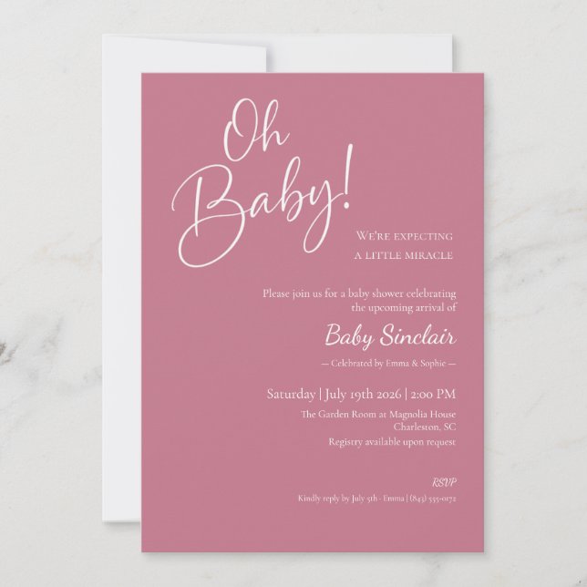 Oh Baby Dusty Rose Baby Shower Invitation Script (Front)