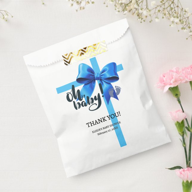 Oh Baby! Elegant Blue Bow Baby Shower Favor Bag (Sealed)