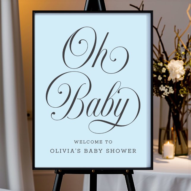 Oh Baby Elegant Blue Boy Baby Shower Welcome Sign (Creator Uploaded)