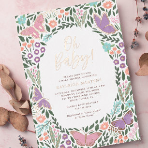 Oh Baby Elegant Butterfly Garden Baby Shower Foil Invitation