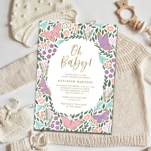 Oh Baby Elegant Butterfly Garden Baby Shower Invit Invitation