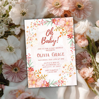 Oh Baby Elegant Floral botanical Baby Shower Invitation
