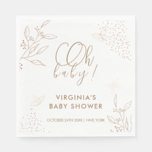Oh Baby Elegant Gold Leaves Butterfly Baby Shower Napkins